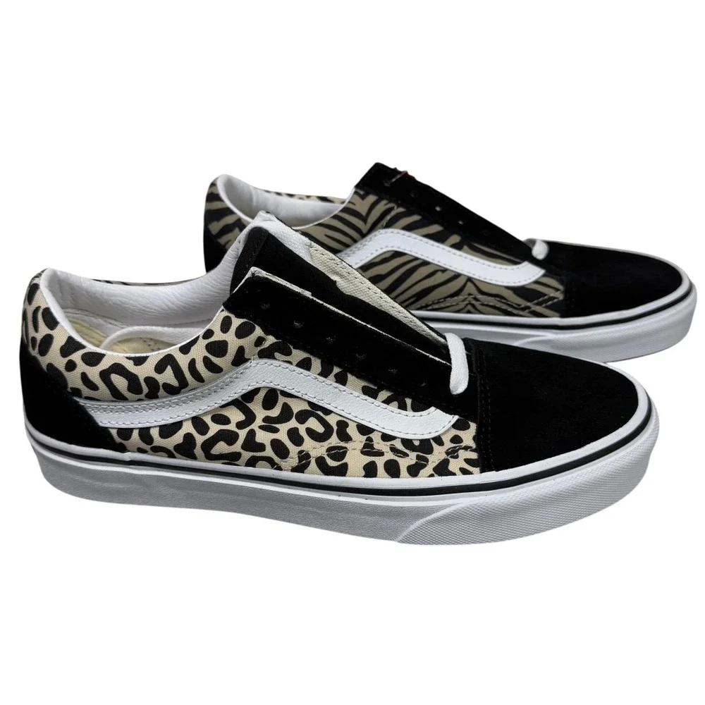 Vans Old Skool Animal Print Mix Black Leopard Zebra Low Top Sneakers Womens 7.5